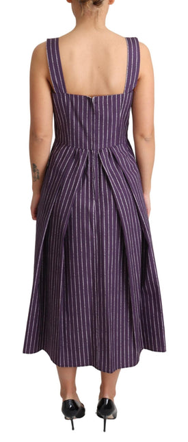 Purple Striped Cotton A-Line Stretch Dress by Faz