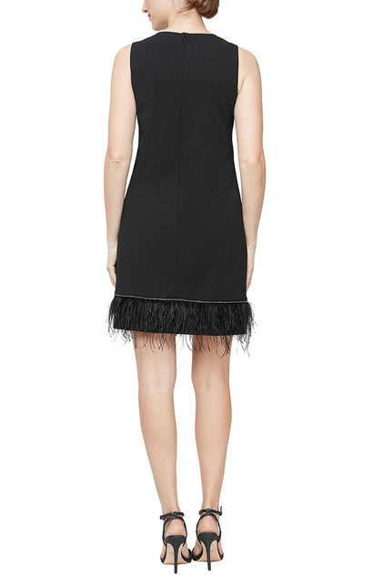 Alex Evenings Crew Neck Sleeveless Embellished Hem Solid Bodycon Stretch Crepe with Ostrich Feather by Curated Brands