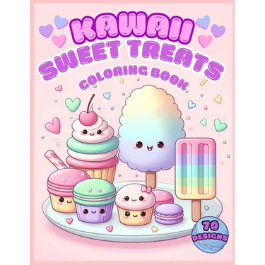 Kawaii Sweet Treats Coloring Book: 70 Fun Designs for Kids Ages 4+ Cute Cupcakes Macarons Ice Cream Donuts Cakes Desserts