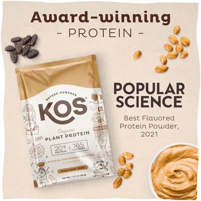 KOS Organic Plant Protein, Chocolate Peanut Butter, Single Serving by KOS.com