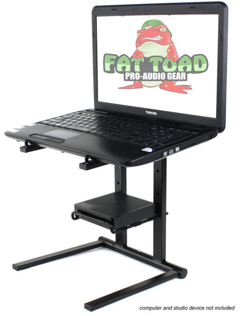 Folding DJ Laptop Stand with Sub-tray Shelf by FAT TOAD - Pro Audio Computer Table Top Rack Stand Mount for iPads, Mixer Controller & Tablets PC Gear by GeekStands.com