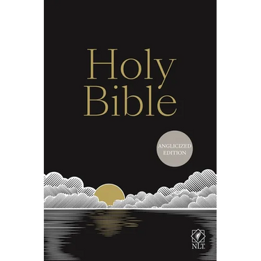 NLT Holy Bible, Black Hardback, Gold and Silver Foiled Sunset Illustration, British Text, NLT New Living Translation, Hardback, Standard Size