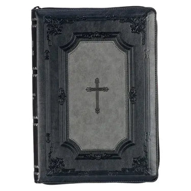 KJV Holy Bible, Super Giant Print Faux Leather Red Letter Edition - Thumb Index & Ribbon Marker, King James Version, Gray/Black