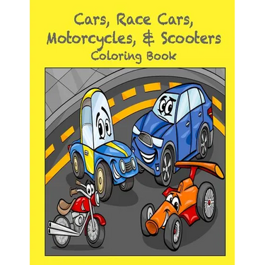 Cars, Race Cars, Motorcycles, & Scooters Coloring Book