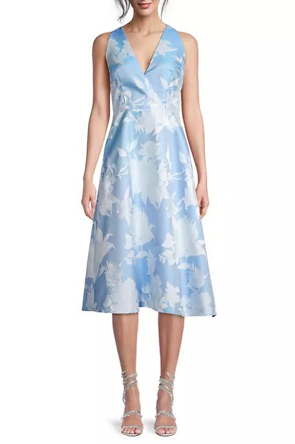 Aidan Mattox Sleeveless Floral Bodice Jaquard Dress in Cool Cloud by Curated Brands
