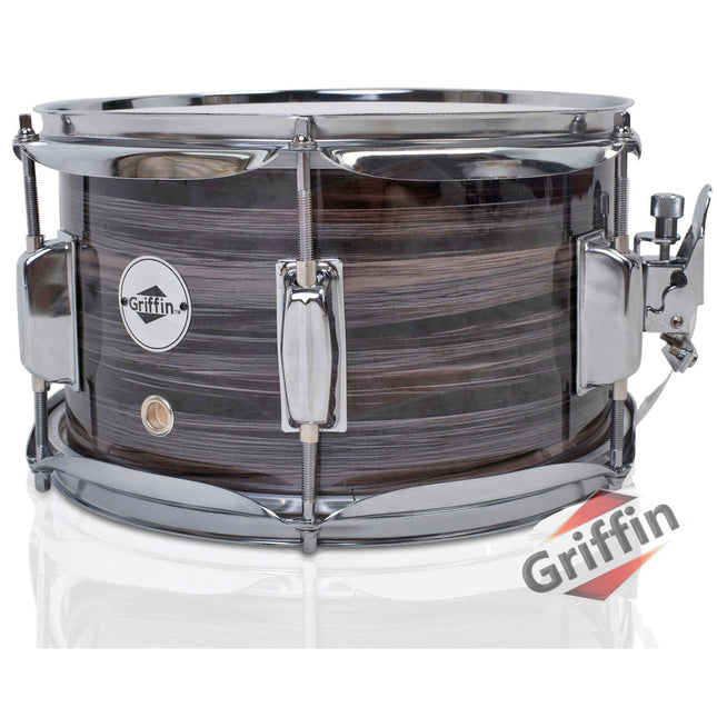 Popcorn Snare Drum by GRIFFIN - Firecracker Acoustic 10" x 6" Poplar Shell with Zebra Wood PVC by GeekStands.com