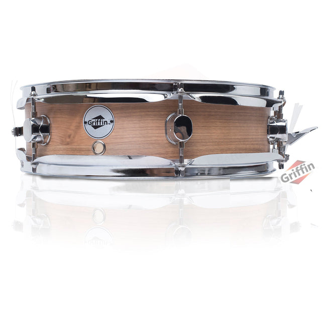 Piccolo Snare Drum 13" x 3.5" by GRIFFIN - 100% Poplar Shell with Oak Wood Finish & Coated Drum Head by GeekStands.com