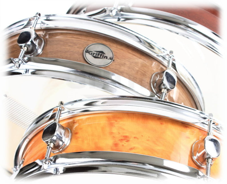 Piccolo Snare Drum 13" x 3.5" by GRIFFIN - 100% Poplar Wood Shell Black Hickory Finish & Drum Head by GeekStands.com