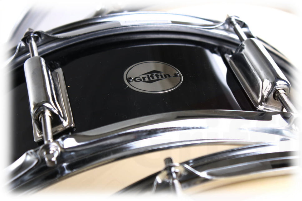 GRIFFIN Snare Drum - Poplar Wood Shell 14" x 5.5" with Black PVC & Coated Head - Acoustic Marching by GeekStands.com