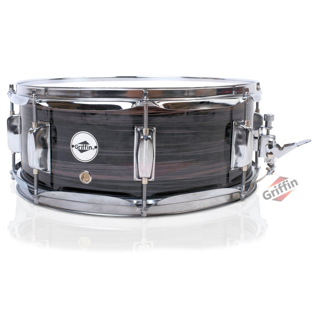 Deluxe Snare Drum by GRIFFIN - 14" x 5.5" Poplar Wood Shell with Zebra PVC Glossy Finish by GeekStands.com