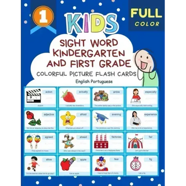 Sight Word Kindergarten and First Grade Colorful Picture Flash Cards English Portuguese: Learning to read basic vocabulary card games. Improve reading