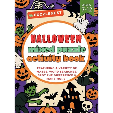 Halloween Mixed Puzzle Activity Book: A Spooky & Fun Collection of Mazes, Word Searches, Word Scrambles, Spot the Difference, Coloring Pages, Hidden P