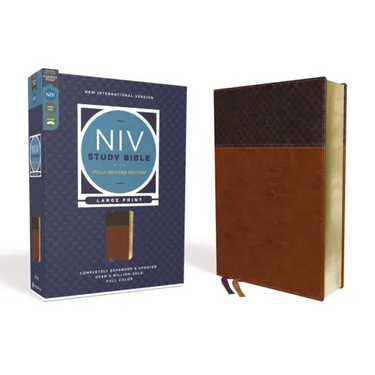 NIV Study Bible, Fully Revised Edition, Large Print, Leathersoft, Brown, Red Letter, Comfort Print