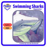Swimming sharks: Mandarin, Pinyin and English.