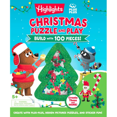 Christmas Puzzle and Play: Build with 100 Pieces!: Holiday Set with Hidden Objects and Plus-Plus Building Blocks for Kids Ages 5 and Up