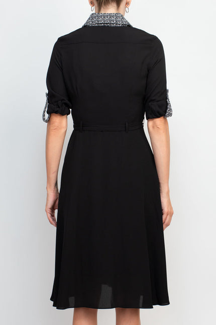 Nanette Lepore collared crochet detail button down folded sleeve tie waist chiffon dress by Curated Brands