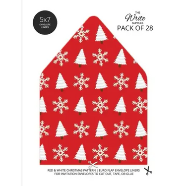 Christmas Pattern Envelope Liners Euro Flap 5x7 with Red & White Design: For Invitation Envelopes for Holidays, Birthdays, Weddings (28 Pack)