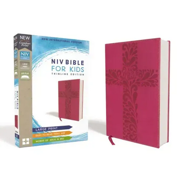 Niv, Bible for Kids, Large Print, Leathersoft, Pink, Red Letter, Comfort Print: Thinline Edition