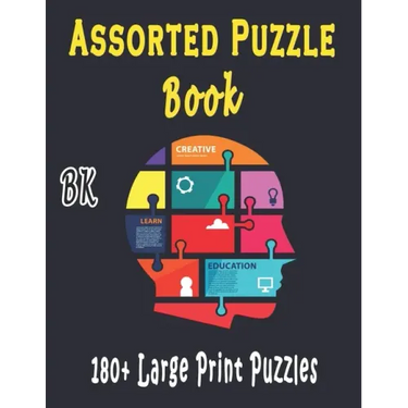 BK Assorted Puzzle Book: Puzzle Activity Book for Adults, 180+ Large Print Mixed Puzzles - Word search, Sudoku, Cryptograms, Word Scramble