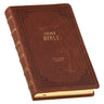 KJV Holy Bible, Standard Size Premium Full Grain Leather Red Letter Edition - Thumb Index & Ribbon Marker, King James Version, Brown Debossed