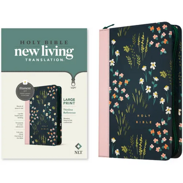 NLT Large Print Thinline Reference Zipper Bible, Filament Enabled (Leatherlike, Meadow Navy & Pink, Red Letter)
