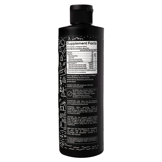 Wild Fish Oil Liquid, 16oz, Omega-3 DHA, EPA, DPA by Wild Foods