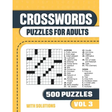 Crosswords Puzzles for Adults: Crossword Book with 500 Puzzles for Adults. Seniors and all Puzzle Book Fans - Vol 3