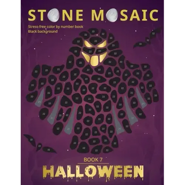 STONE MOSAIC. Halloween. Book 7. Black background.: Stress-free color by number book.