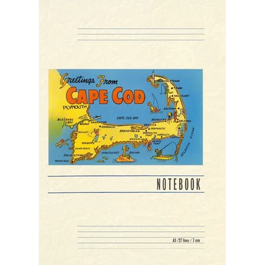 Vintage Lined Notebook Greetings from Cape Cod, Mass., Map