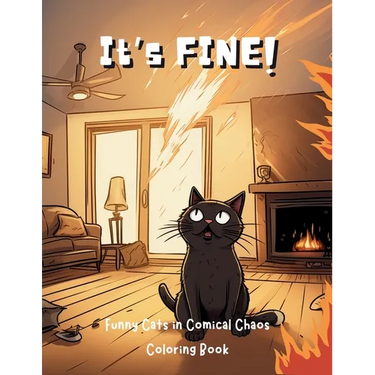 It's Fine!: Funny Cats in Comical Chaos Coloring Book For Adults