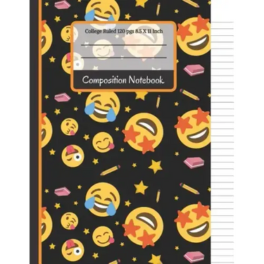 Composition Notebook: Cool Emoji's With Pencils, Stars and Erasers: College Ruled Notebook for Writing Notes... for Girls, Kids, School, Stu
