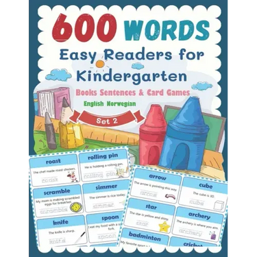 600 Words Easy Readers for Kindergarten Books Sentences & Card Games English Norwegian Set 2: Smart Guided Reading Level for Preschool, Pre-K and kind