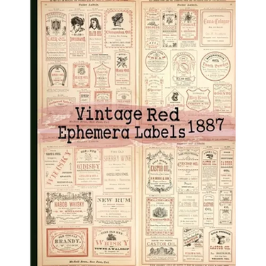 Vintage Red Ephemera Labels 1887: Vintage Labels Ephemera Series