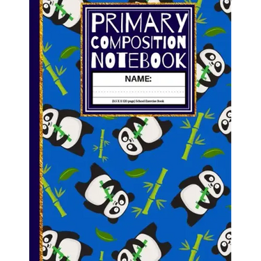 Primary Composition Notebook: Cute Panda with Bamboo Sticks Kindergarten Composition Notebook