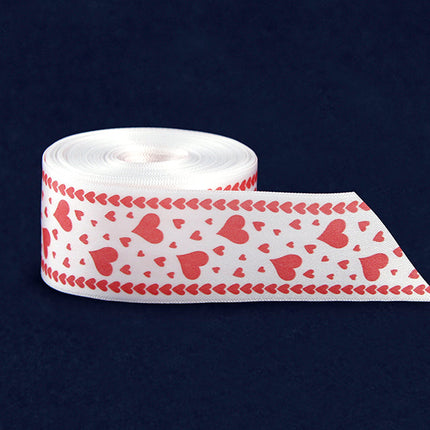 20 Yards Satin White Ribbon with Red Hearts By The Yard by Fundraising For A Cause