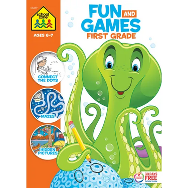 School Zone Fun and Games First Grade Activity Workbook