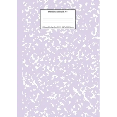 Marble Notebook A4: Lilac Purple College Ruled Journal