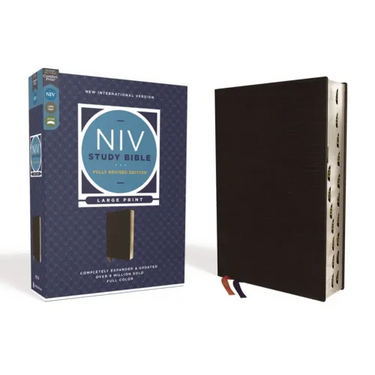 NIV Study Bible, Fully Revised Edition, Large Print, Bonded Leather, Black, Red Letter, Thumb Indexed, Comfort Print