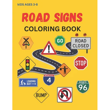 Road Sign, Construction Sign, Railroad Sign, Coloring Book Kids ages 3-8