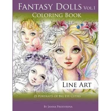 Fantasy Dolls Vol.1 Coloring Book Line Art: 25 Portraits of Big Eye Cuties