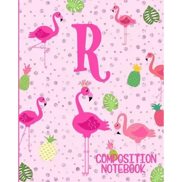 Composition Notebook R: Pink Flamingo Initial R Composition Wide Ruled Notebook