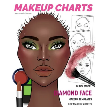 Makeup Charts - Face Templates for Makeup Artists: Black Model - DIAMOND face shape