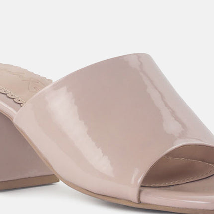 dumpllin patent faux leather slip-on block heel sandals by London Rag