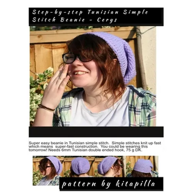 Step-by-Step Tunisian Simple Stitch Beanie - Cerys: A simple step-by-step Tunisian Crochet pattern in double knitting yarn (light worsted) for a beani