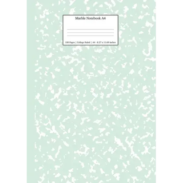 Marble Notebook A4: Mint Green College Ruled Journal