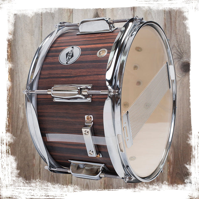 GRIFFIN Firecracker Snare Drum - Acoustic Popcorn 10" x 6" Poplar Mini Wood Shell & Black Hickory by GeekStands.com