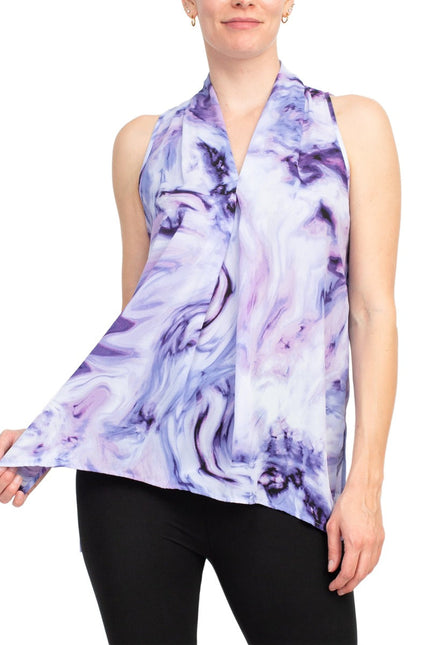 Floral & Ivy Print Top - Elegant Black Blue Purple Polyester Blouse by Curated Brands