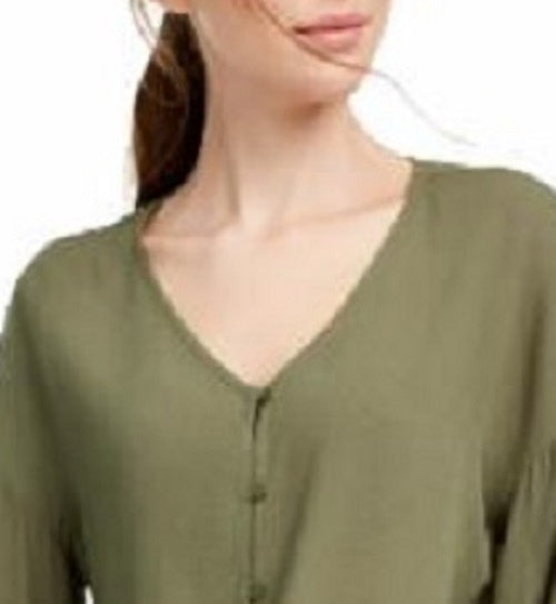 Freshman Juniors' Flare-Sleeved Tie-Waist Blouse Green Size Small by Steals