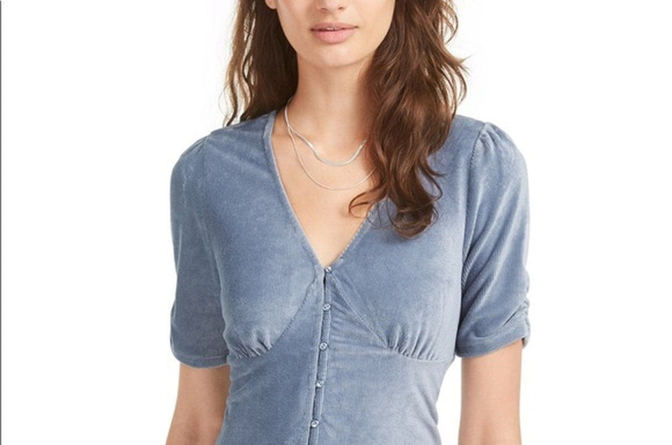 American Rag Juniors' Ruched-Sleeve Rib-Knit Velvet Top Blue by Steals
