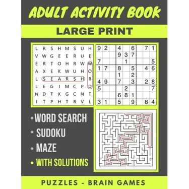 Adult Activity Book: Sudoku Easy To Hard, Word Search And Maze With Solutions, Brain Games, Puzzles Activity Book, Gift